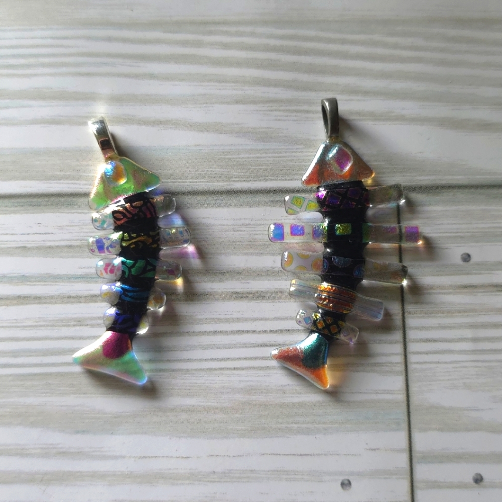 Beth Collette | Dichroic Fused Glass Bonefish Pendants | New.